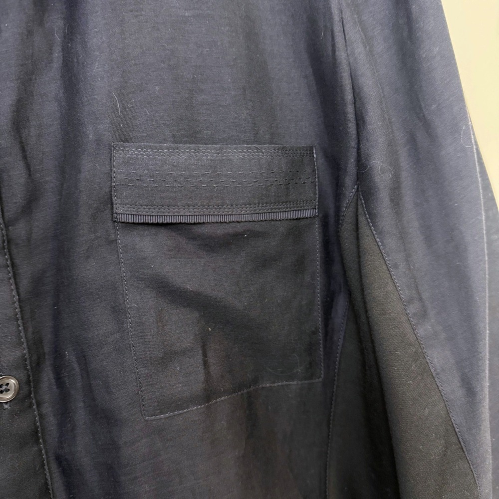 Elie Tahari Top XL Navy Blue Silk Cotton Blend Button Down Mixed Media Shirt - Picture 5 of 12